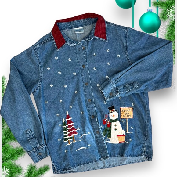 VTG Decorated Originals | Button Down Holiday Winter Jean Shirt - Picture 13 of 13